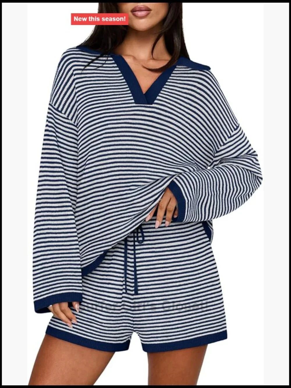 Striped Long Sleeve Lounge Set with Drawstring Shorts 2 Piece Outfit